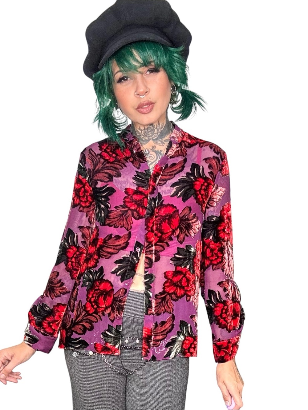 Alice + Olivia Floral velvet blouse